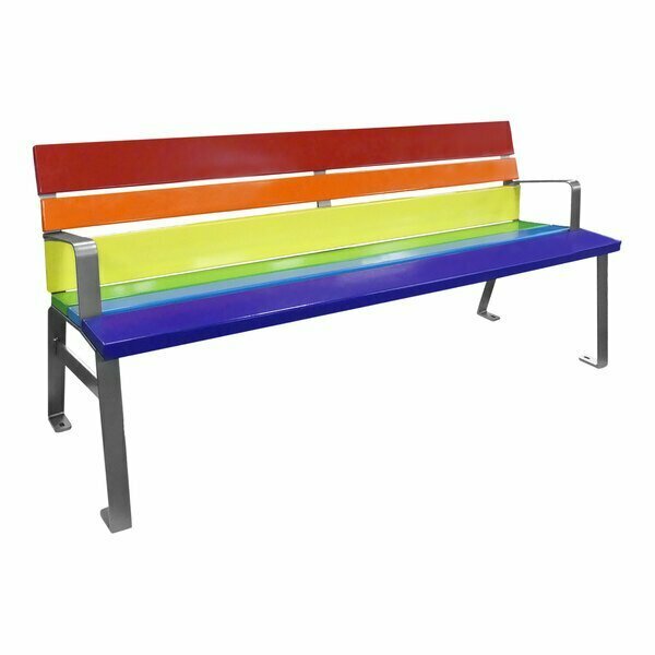 Paris Site Furnishings 6' Pride Rainbow Steel Park Bench 70'' x 22 13/16'' x 32 3/8'' 969460296PRD